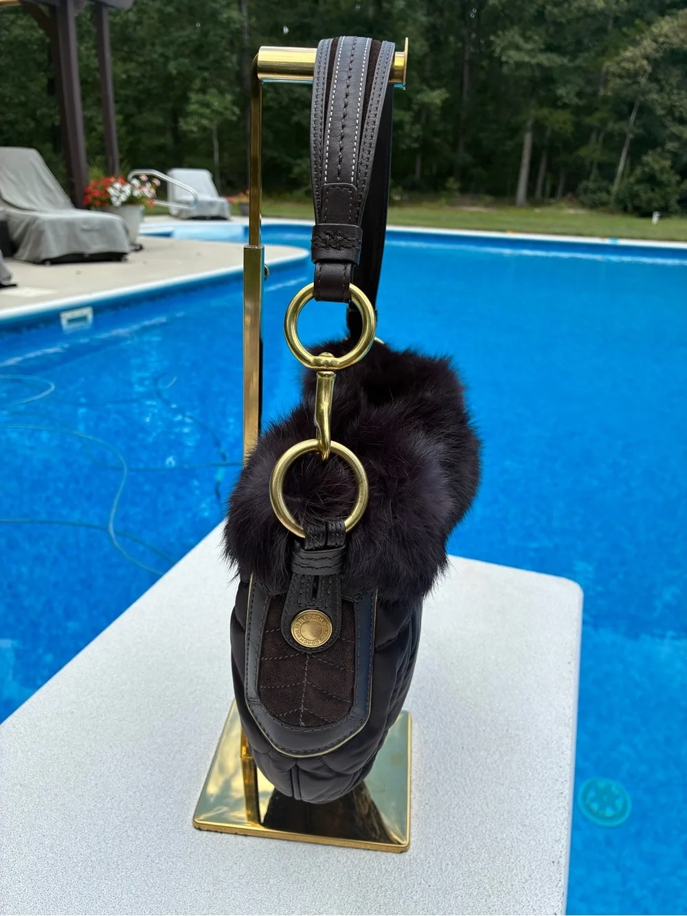 Coach G05K-3586 Ski Bunny Hobo Bag 2005 Dark Brown Quilted Rabbit Fur Y2K